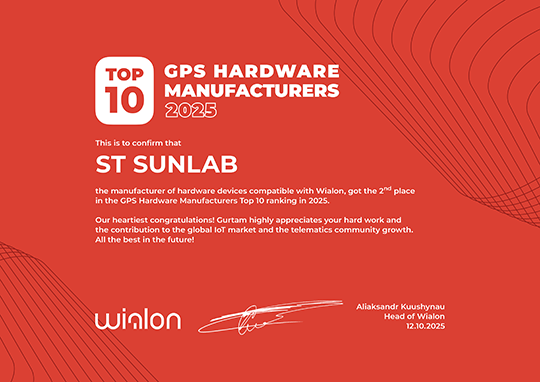 SUNTECH/ST SUNLAB é eleita 2ª maior fabricante mundial de hardware GPS pela Wialon